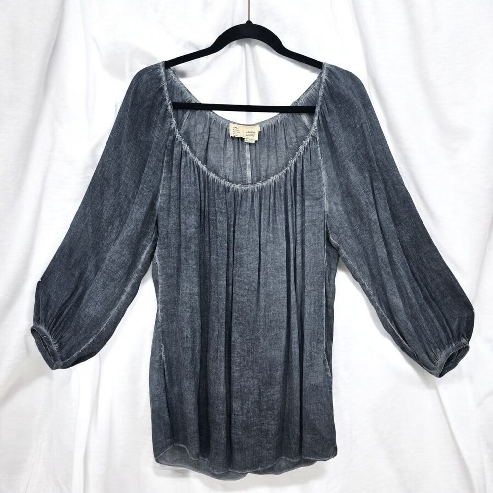 Saturday Sunday Peasant Blouse Woman Small Gray Boho Romantic Semi Sheer Light
